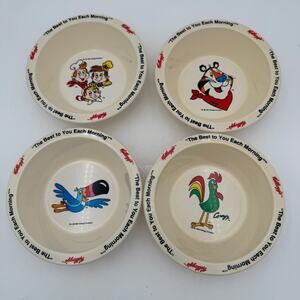 Vtg Kelloggs Cereal Bowls Froot Loops Corn & Frosted Flakes Rice Krispies Set/4